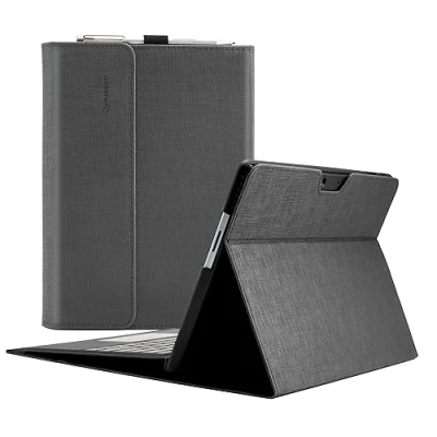 Abbildung von Qymaksom Hülle für Microsoft Surface Pro 11 / 10 9 13 Zoll (2022),Leder Schutzhülle Tasche mit Multi Winkel, kompatibles Tastatur Cover Stifthalter Gray