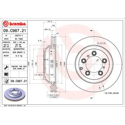 Abbildung von BREMBO 09.C987.21 Bremsscheibe 330 28 5 innenbelüftet beschichtet hochgekohlt mit Schrauben PORSCHE: Cayenne