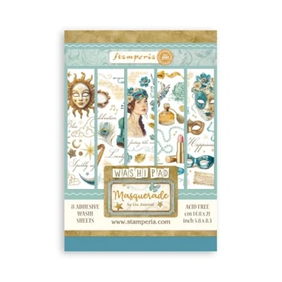 Abbildung von Stamperia Washi Pad for Scrapbooking, Albums, Card Making, Bullet Journalling and More, Translucent Easy to Cut, Acid Free, Perfect Hobbies, Crafts, Gifting (Masquerade) (A5) (8 Sheets)