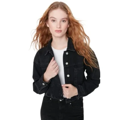 Abbildung von TRENDYOL Damen Regular Basic Plain Webstoff Jacke Coat, Schwarz, XS