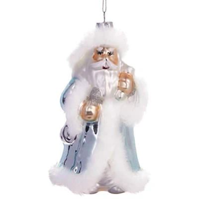 Abbildung von BRUBAKER Weißer Weihnachtsmann Silber Handbemalte Weihnachtskugel aus Glas Mundgeblasener Christbaumschmuck Figuren Deko Anhänger Baumkugel 15 cm