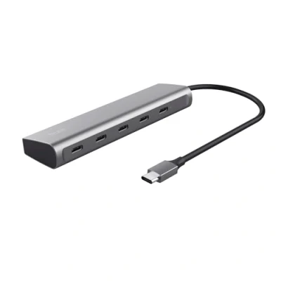 Abbildung von Trust Halyx 5 Port USB C Hub, 4X und 100W PD Stromanschluss, Verteiler, Mehrfachstecker, 5Gbps Adapter Datenhub für MacBook Pro/Air, Laptop, Notebook, PC Silber