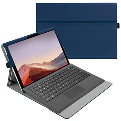 Abbildung von Fintie Hülle für Microsoft Surface Pro 7+/ 7/ 6/ 5/ 4/ 3 12,3 Zoll Tablet Multi Sichtwinkel Hochwertige Tasche Schutzhülle aus Kunstleder, Type Cover kompatibel, Marineblau