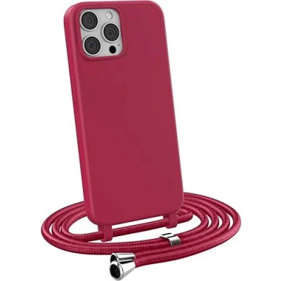 Abbildung von MyGadget Handykette für iPhone 13 Pro Max [ Hülle mit verstellbaren Band ] TPU Handyhülle Handyband zum Umhängen Kordel Schnur Case Schutzhülle Bordeaux