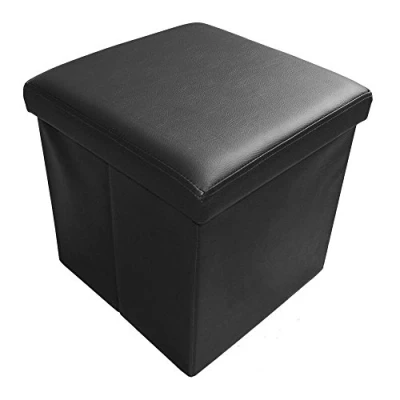 Abbildung von HS Lighting Sitzhocker Faltbarer Sitzwürfel mit Stauraum, Fußhocker Aufbewahrungsbox Deckel, gepolstert, aus Kunstleder, 38x38x38cm (Schwarz)