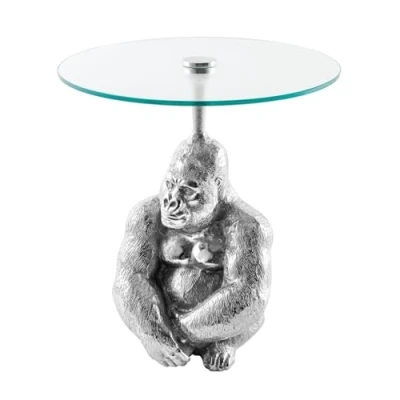 Abbildung von riess ambiente Beistelltisch KONG 50cm silber / transparent (Einzelartikel, 1 St), Wohnzimmer · Metall Glas rund Affenfigur Gorilla Skulptur