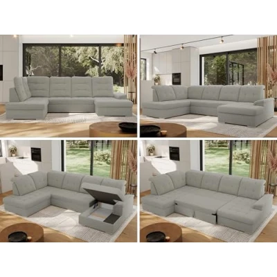 Abbildung von MKS MEBLE Sofa U Form Hellgrau Boucle, Wohnlandschaft Form, mit Schlaffunktion und Bettkasten, Schlafsofa Couch Boucle Madrito