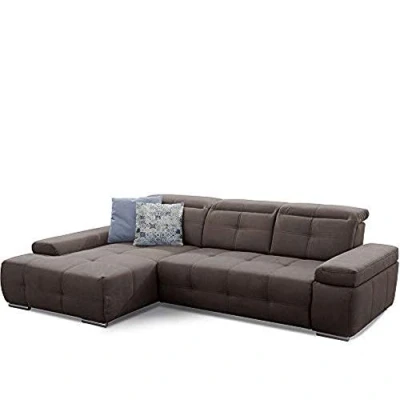 Abbildung von Cavadore Ecksofa Mistrel mit Schlaffunktion, L Form Sofa leichter Fleckentfernung dank Soft Clean, geeignet für Haushalte Kindern, Haustieren, 273 x 77 173, braun