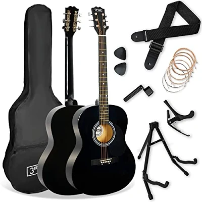 Abbildung von 3rd Avenue 4/4 Westerngitarren Set, für Anfänger Gigbag, Plektren, Ersatzsaiten, Ständer, Gurt, Kapodaster in Schwarz