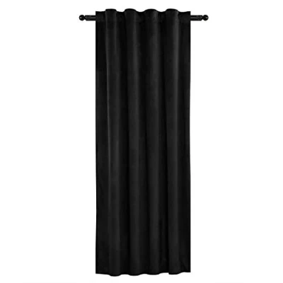 Abbildung von WOLTU Samtvorhang Verdunklungsgardine mit Kräuselband Blickdicht Thermogardine, 300 g/m² Schwere Samtige Verdunklungsvorhang für Schlafzimmer Geräuschreduzierung Schwarz 140x245 cm (1 Stück)