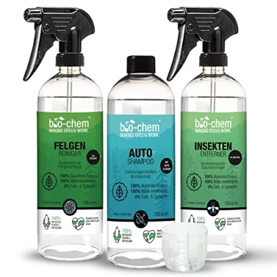 Abbildung von bio chem Auto Reinigungsset Aussen Basic 3 teilig für kraftvolle &amp; lackschonende Reinigung Aller KFZ Oberflächen Shampoo, Insektenentferner, Felgenreiniger Made IN GER
