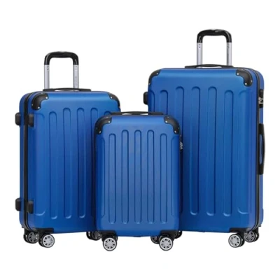 Abbildung von BEIBYE Hartschalen Koffer Trolley Rollkoffer Reisekoffer Handgepäck 4 Rollen (M L XL Set) (Blau,