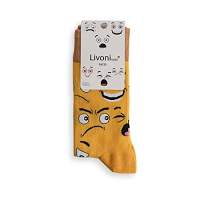 Abbildung von Livoni Unisex Cotton Regular Socks with Colorful and Fun Designs, Size: 39 42, Model Name: Faces