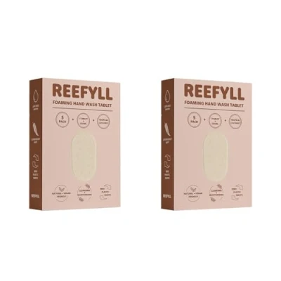 Abbildung von Reefyll Schaumseife Nachfülltabletten, auflösbare plastikfreie Handwasch Kapseln, füge einfach Wasser hinzu, um sie in samtigen Schaum zu verwandeln, tropischer Kokosduft, 5 Tabletten Duo Pack