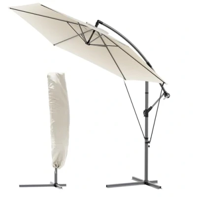 Abbildung von VOUNOT Ampelschirm 300 cm, Sonnenschirm mit Kurbelvorrichtung, Windsicherung und Schutzhülle, Sonnenschutz UV Schutz, Gartenschirm Marktschirm Kurbelschirm, Beige