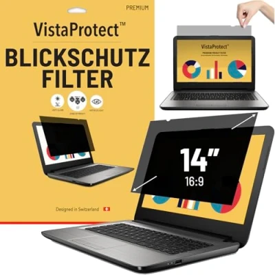 Abbildung von VistaProtect Premium Blickschutzfilter &amp; Anti Blaulichtfilter, Privacy Filter Blue Light Blickschutzfolie für Laptops Notebooks (14″ Zoll)
