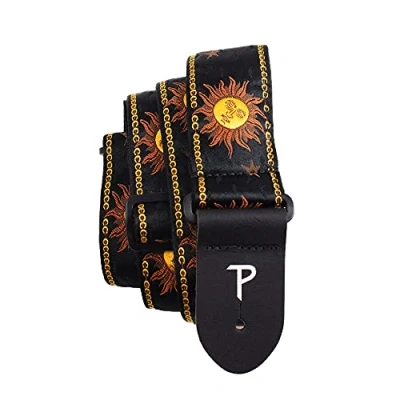 Abbildung von Perri&#039;s Leathers Ltd. Gitarrengurt Nylon Jacquard Hello Sunshine Schwarz Einstellbar Für Akustik /Bass /Elektrogitarren Hergestellt in Kanada (TWS 7008)