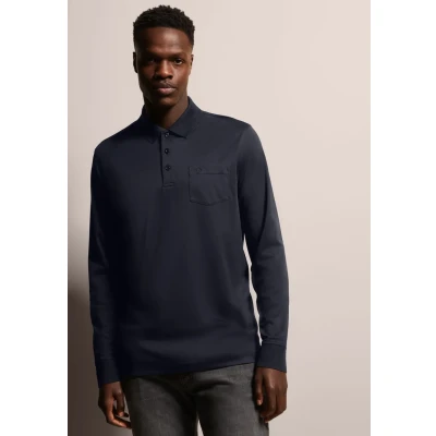 Abbildung von bugatti Langarm Poloshirt, mit feiner Strukturoptik