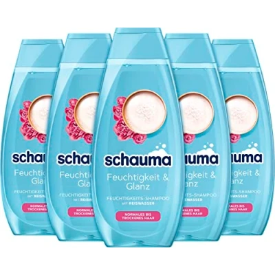 Abbildung von Schauma Feuchtigkeits Shampoo Feuchtigkeit &amp; Glanz (5 x 400 ml), Haarshampoo mit Reiswasser reinigt die Kopfhaut sanft, für glänzendes gesund aussehendes Haar