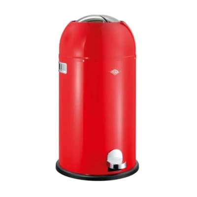 Abbildung von Wesco Kickmaster Abfallsammler in der Farbe rot, pulverbeschichtetes Stahlblech, eingebauter Dämpfer, 33 Liter Volumen, großer Einwurf
