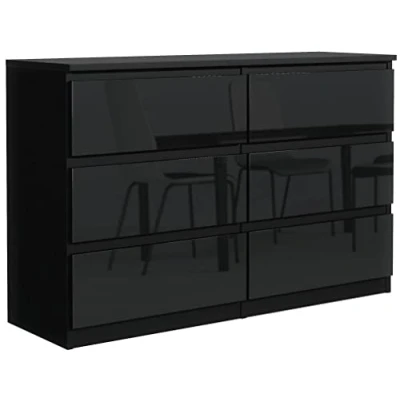 Abbildung von meble masztalerz Kommode 120 cm Schwarz mit Hochglanz Fronten 6 Schubladen x 78,5 39 Sideboard Wohnzimmer, Schlafzimmer Schubladenschrank Komodenschrank