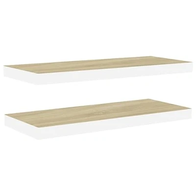 Abbildung von vidaXL 2X Schweberegal Wandregal Schwebend Bücherregal Wandboard Hängeregal Dekoregal Freischwebend Regal Eichenoptik Weiß 60x23,5x3,8cm MDF