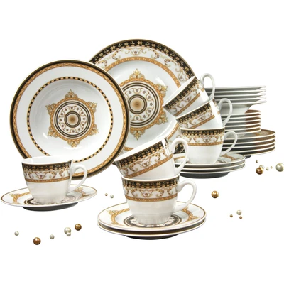 Abbildung von CreaTable Kombiservice &quot;Geschirr Set Majestosa&quot;, (Set, 30 tlg., Kaffeeservice und Tafelservice im Set, für 6 Personen), Service, Dekor schwarz abgesetzt, Teile, Personen