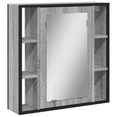 Abbildung von vidaXL Bad Spiegelschrank, Badschrank mit Stauraum, Hängeschrank Wandschrank für Badezimmer, Badspiegel Spiegel, Grau Sonoma Holzwerkstoff