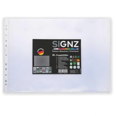 Abbildung von SIGNZ Prospekthüllen (DIN A3, Querformat, extra starke 110 my), 25 Stück, genarbt, CO2 neutral hergestellt, made in Germany