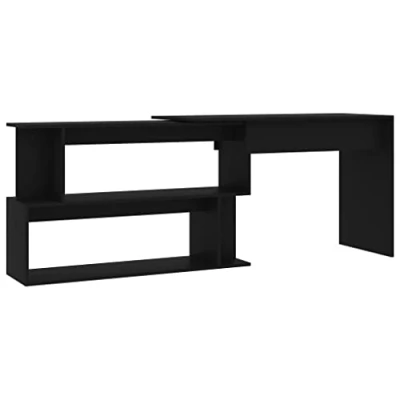 Abbildung von vidaXL Eckschreibtisch mit Fächern Drehbar Schreibtisch Bürotisch Computertisch Büro PC Tisch Arbeitstisch Laptoptisch Schwarz 200x50x76cm Holzwerkstoff