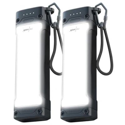 Abbildung von revolt Powerbank 12V DC: 2er Set Outdoor USB Powerbanks, 20.000 mAh, LED Licht, C PD 20 W (Powerbank mit Lampe, Ausgang, Arbeitsleuchte)