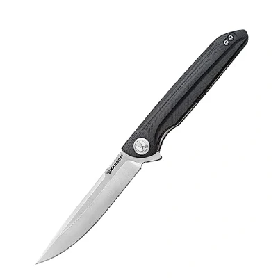 Abbildung von Harnds Assassin Titanium Klappmesser Outdoor Messer,Schnelles Öffnen Taschenmesser mit Sandvik 14C28N Klinge und G10 Handgriff Sicheres Verriegeln,111g 22,8cm Camping messer (Schwarz Satin)