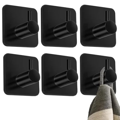 Abbildung von 4happy Handtuchhaken ohne Bohren 6er Pack Handtuchhalter schwarz Bohren, Klebehaken Edelstahl wasserfest, Haken selbstklebend als Handtuchhaken, Badezimmer Handtuchhalter, funktionale