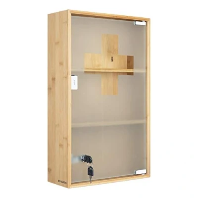 Abbildung von Navaris Medizinschrank Medikamentenschrank abschließbar aus Bambus und Glas (1 St)