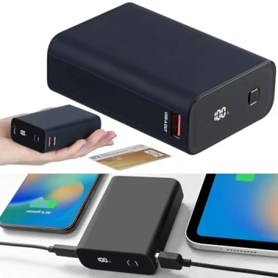 Abbildung von revolt USB Powerbank: Ultrakompakte Powerbank im Kreditkarten Format, 20.000mAh, LED Display (Mini iPhone, Handy iPhone)