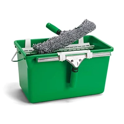 Abbildung von Unger Fenster Reinigungs Set (Fensterwischer, Trägerteil, Mikrofaser Bezug, Eimer 12 L, Breite 35 cm, Fensterwischer Starter Set) AK013