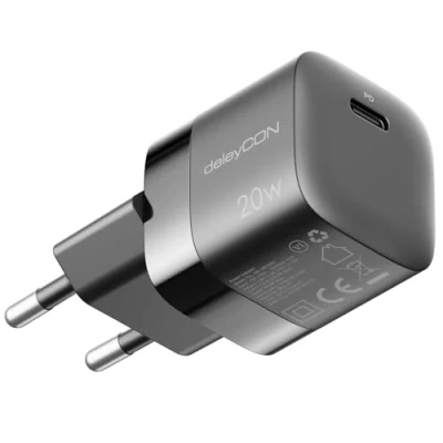 Abbildung von deleyCON USB C Ladegerät (Kompaktes Schnellladegerät) Netzteil für iPhone 16, 15, Pro, Pro Max, iPad, Airpods 4, Watch, Galaxy S24/S23, Pixel, Handy, PD 3.0 Charger Schwarz