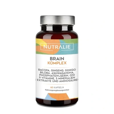Abbildung von Nootropic Brain Supplement Gedächtnis Konzentration Energie Fokus Ginkgo Biloba Bacopa Monnieri Cholin L Tyrosin, Ginseng + Vitamine Complex Booster 60 Nutralie Kapseln