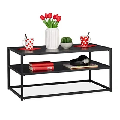 Abbildung von Relaxdays Couchtisch, eckig &amp; niedrig, mit Ablage, MDF Metall, moderner Wohnzimmertisch, HBT 42 x 90 50 cm, schwarz