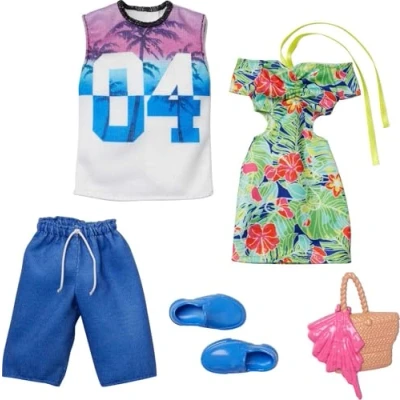 Abbildung von Barbie Puppenkleidung Sommer Style Garderoben Set &amp; Ken Puppen Kleidung Mattel