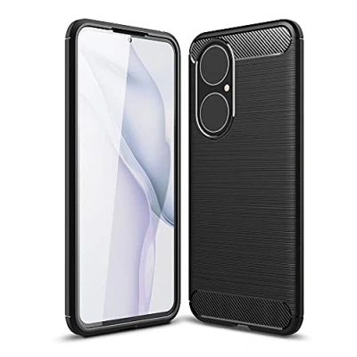 Abbildung von CoverKingz Handyhülle für Huawei P50 Silikon Handy Hülle im Carbon Design Soft Case Phone Cover Schwarz