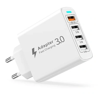 Abbildung von USB Ladegerät Mehrfach, Netzteil 4 Ports 33W Schnellladegerät Mehrfach mit Quick Charge 3.0 Adapter Steckdose Ladestecker für iPhone 16 15 14 13 12 11 X,Samsung S24/S23/S21,Handy