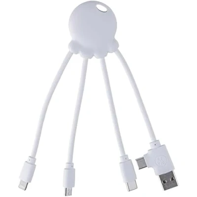 Abbildung von Xoopar Octopus 4 in 1 Multi USB Kabel Oktopus Universal Ladegerät Aus Recyceltem Kunststoff Ozeanen Stecker C Lightning Micro Kompatibel Mit Allen Smartphones OBP Weiß