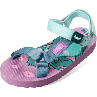 Abbildung von Disney Stitch Zehentrenner Kinder Sandalen Mädchen mit Verstellbaren Riemen Geschenke für (Lila/Blau, 29 EU)