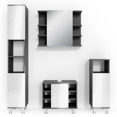 Abbildung von Vicco Badmöbel Set Fynn, Anthrazit/Weiß Hochglanz, 4 Teile, (4 er Set, St., Set)