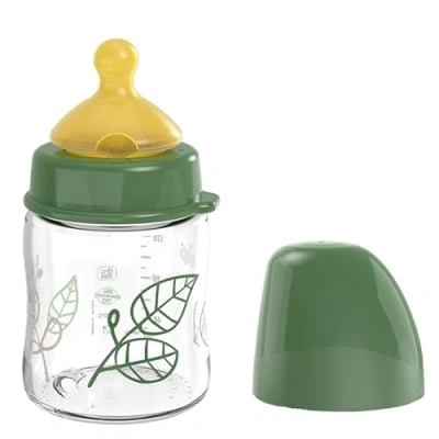 Abbildung von nip Cherry Weithalsflasche Glas mit Kirschsauger aus Latex, Anti Colic Babyflasche, Größe S, von Geburt an, 120 ml, Grün