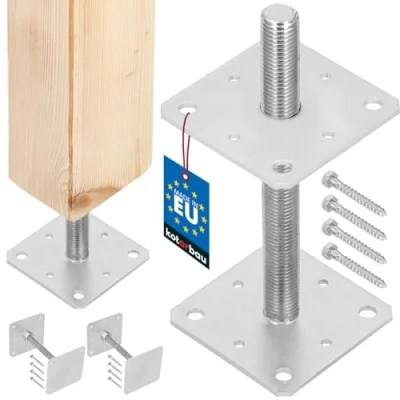 Abbildung von KOTARBAU® 2er Set Pfostenträger 160 mm x 250 Gewinde M24 Verzinkt Stützenfuß Höhenverstellbar Bodenfuß Betonfuß Zum Aufschrauben Regulierbar