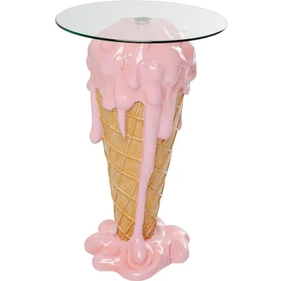 Abbildung von Kare Design Beistelltisch Icecream, Rosa/Braun, 48cm Durchmesser, Glastisch, Eiscreme Optik, Tischplatte aus Sicherheitsglas, Dekorativ, Stilvoll, Moderner Tisch, rund, 72x48x48 cm (H/B/T)