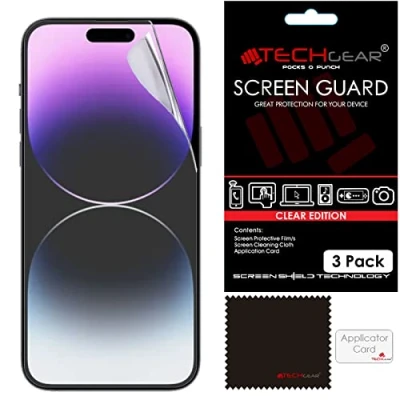 Abbildung von TECHGEAR 3 Stück Displayschutzfolie für iPhone 14 Pro Ultra Klare Schutzfolie Displayschutz mit Reinigungstuch + Applikationskarte Film Folie kompatibel