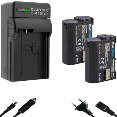 Abbildung von 2X blumax Akku Ersatz für Nikon EN EL15c [ 2250mAh ] + Charger EL15b EL15a EL15 / D500 D800 D850 D7200 D7500 Z8 Z7 II Z6 III Z5 Zf